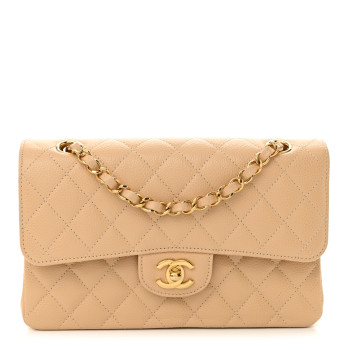 CHANEL Caviar Quilted Small Double Flap Beige
