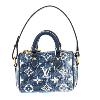 LOUIS VUITTON Denim Monogram Jacquard Micro Speedy Bag Charm Bleu