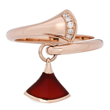 BULGARI 18K Rose Gold Diamond Carnelian Divas' Dream Charm Ring 51 5.75