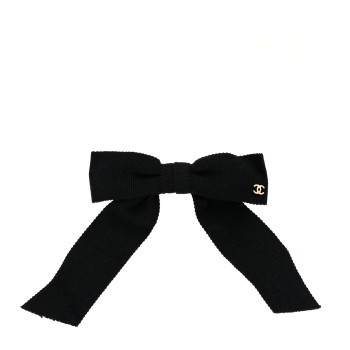 CHANEL Grosgrain Bow CC Hair Clip Black
