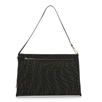 FENDI X SARAH COLEMAN Fabric Jacquard FF Vertigo Pochette Tobacco Moro Black