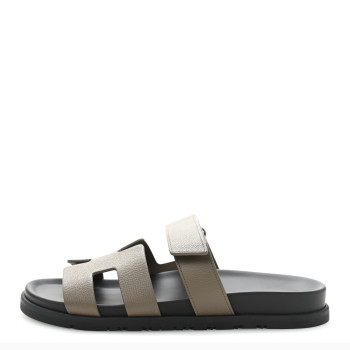 HERMES Epsom Womens Chypre Sandals 39.5 Etoupe