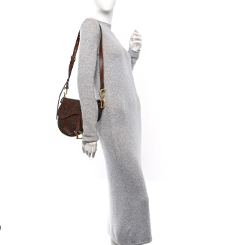 CHRISTIAN DIOR Calfskin Painted Laser Cut Saddle Bag With Strap Brown Multicolor
