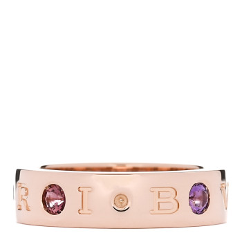 BULGARI 18K Rose Gold Diamond Amethyst Tourmaline Band Ring 49 4.75