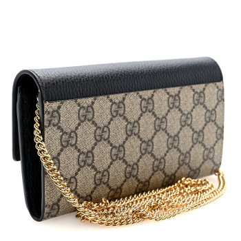 GUCCI Dollar Calfskin GG Supreme Monogram Petite GG Marmont Wallet Chain Bag Black Beige Ebony