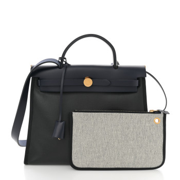 HERMES Toile H Berline Vache Hunter Herbag Zip PM 31 Black Bleu Nuit