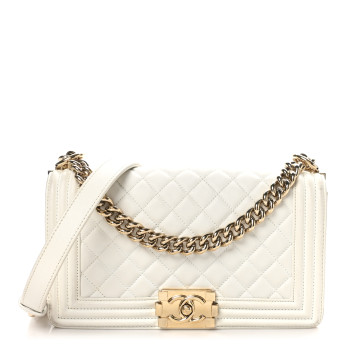 CHANEL Lambskin Quilted Medium Boy Flap White