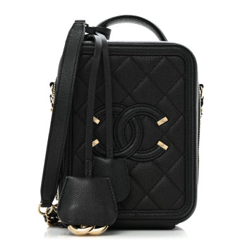 CHANEL Caviar Quilted CC North South Filigree Vanity Case Black