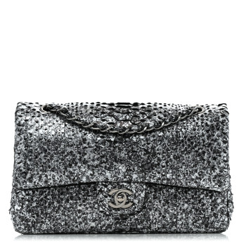CHANEL Metallic Snakeskin Medium Double Flap Black Silver