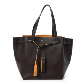 CELINE Smooth Calfskin Small Tassel Cabas Phantom Burgundy Orange
