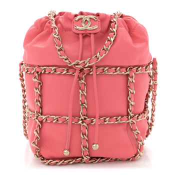 CHANEL Lambskin Bucket Chain Drawstring Bag Pink