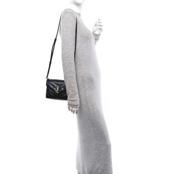 SAINT LAURENT Calfskin Y Quilted Monogram Toy Loulou Crossbody Bag Black