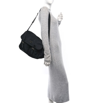 PRADA Tessuto Nylon Saffiano Vela Messenger Bag Black