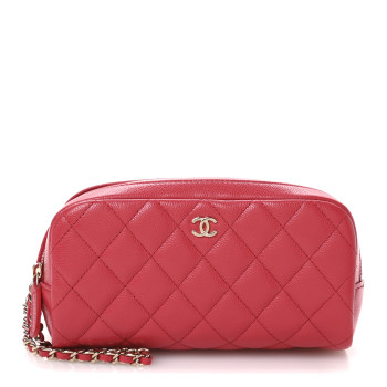 CHANEL Caviar Quilted Toiletry Case With Chain Dark Pink
