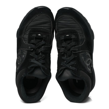 CHANEL Fabric Calfskin Suede CC Sneakers  37.5 Black