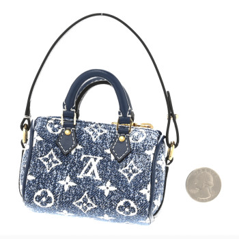 LOUIS VUITTON Denim Monogram Jacquard Micro Speedy Bag Charm Bleu