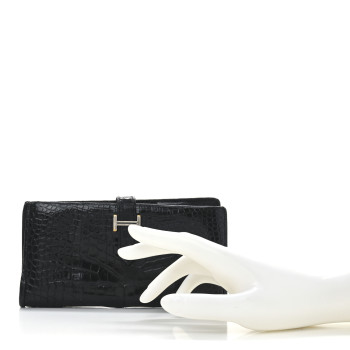 HERMES Shiny Alligator Bearn Gusset Wallet Black