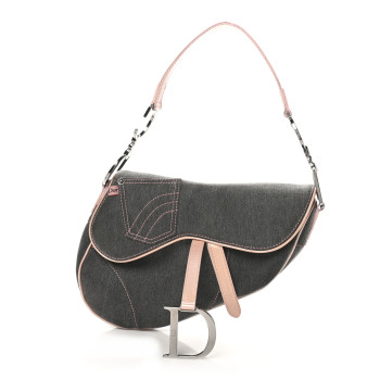 CHRISTIAN DIOR Patent Denim Jeans Saddle Saddle Bag Grey Pink