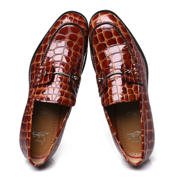 CHRISTIAN LOUBOUTIN Croc Calfskin Embossed Chambelimoc Loafers 43 Acajou