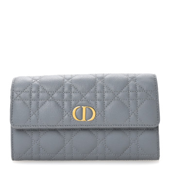 CHRISTIAN DIOR Supple Calfskin Cannage Caro Wallet Blue
