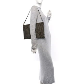 FENDI X SARAH COLEMAN Fabric Jacquard FF Vertigo Pochette Tobacco Moro Black