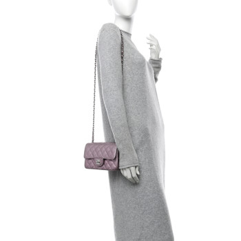 CHANEL Metallic Calfskin Quilted Mini Rectangular Flap Pink