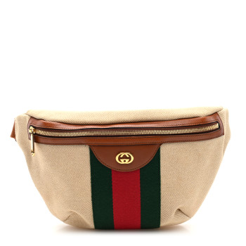 GUCCI Vintage Canvas Web Belt Bag Sand Cuir