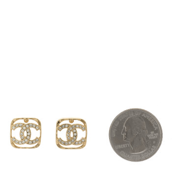 CHANEL Crystal Square CC Earrings Gold