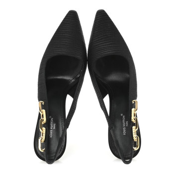 LOUIS VUITTON Embroidered Fabric Sparkle Slingback Pumps 38.5 Black