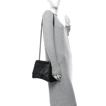 BALENCIAGA Crushed Calfskin Monochrome Medium Crush Chain Bag Black