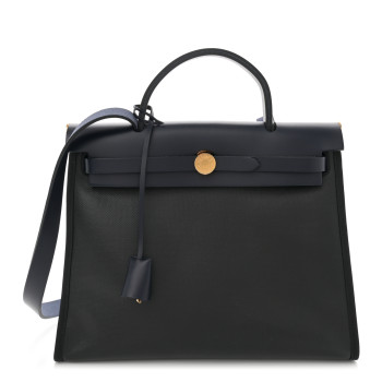 HERMES Toile H Berline Vache Hunter Herbag Zip PM 31 Black Bleu Nuit
