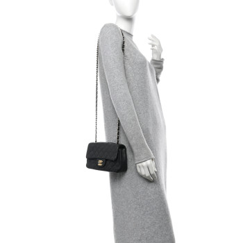 CHANEL Metallic Caviar Quilted Mini Rectangular Flap Black