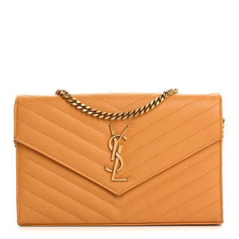 SAINT LAURENT Grain De Poudre Matelasse Chevron Cassandre Chain Wallet Senape Yellow