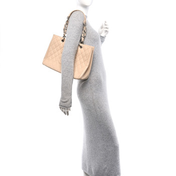 CHANEL Caviar Quilted Grand Shopping Tote GST Beige Clair