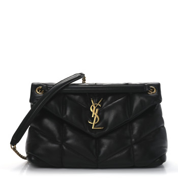 SAINT LAURENT Lambskin Quilted Small Loulou Puffer Monogram Chain Satchel Black
