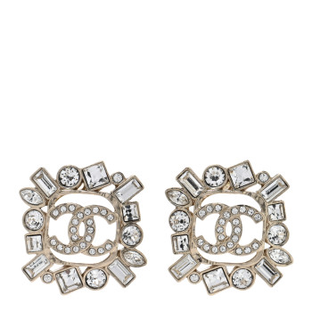 CHANEL Metal Crystal Baguette High Society CC Earrings Gold