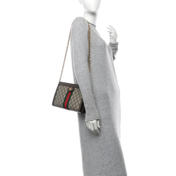 GUCCI GG Supreme Monogram Web Small Ophidia Chain Shoulder Bag Brown