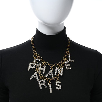 CHANEL Crystal City of Lights Letter Chain Necklace Gold