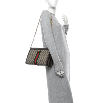 GUCCI GG Supreme Monogram Web Medium Ophidia Chain Shoulder Bag Brown