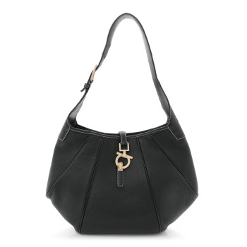 SALVATORE FERRAGAMO Calfskin Gancini Lock Hobo Black