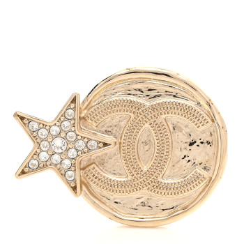 CHANEL Crystal CC Star Brooch Gold