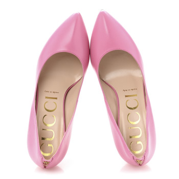GUCCI Malaga Kid GG Split Back Pumps 38.5 Pink Tropical Flower