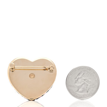 CHANEL Tweed CC Heart Brooch Pink Black Gold