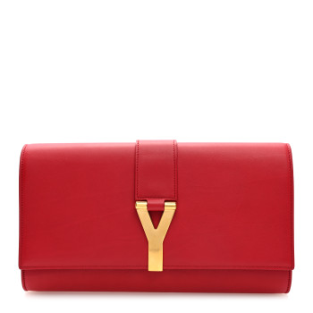 SAINT LAURENT Calfskin Classic Y Ligne Clutch Red