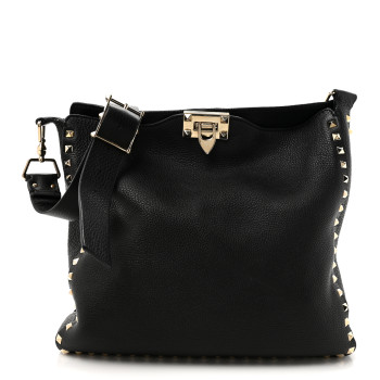 VALENTINO GARAVANI Pebbled Calfskin Small Rockstud Flip-Lock Messenger Bag Black