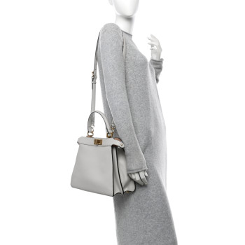 FENDI Vitello Seta Shiny Nappa Medium Peekaboo I SEE U Satchel  Ghiaia Light Rose