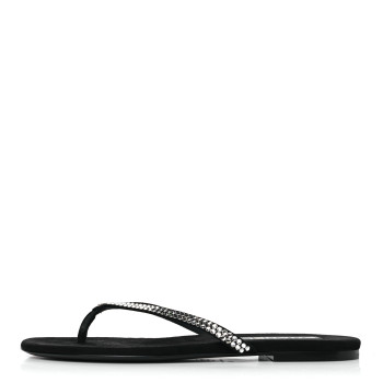 CHANEL Suede Kidskin Strass CC Thong Sandals 40 Black