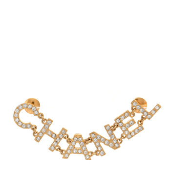 CHANEL Crystal Logo Brooch Gold
