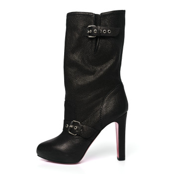 CHRISTIAN LOUBOUTIN Grained Kid Calfskin Flanavec120 Knee Boots 40 Black