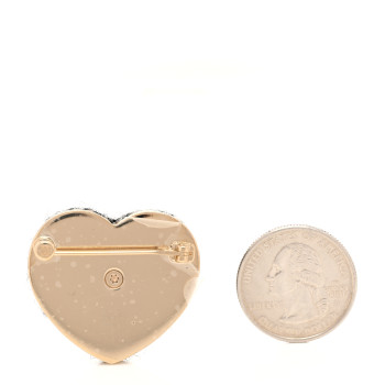 CHANEL Tweed CC Heart Brooch Ivory Black Gold